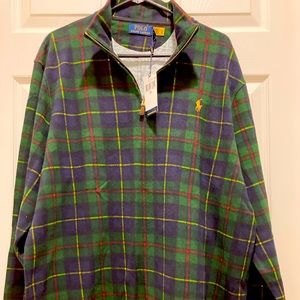 New Polo plaid quarter zip pull over sweater-mens size Xl